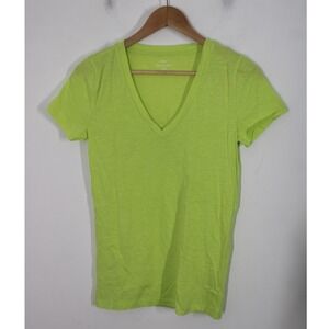 J.Crew Factory S Slub Cotton V-Neck Tee Everyday Top Chartreuse Green H5967